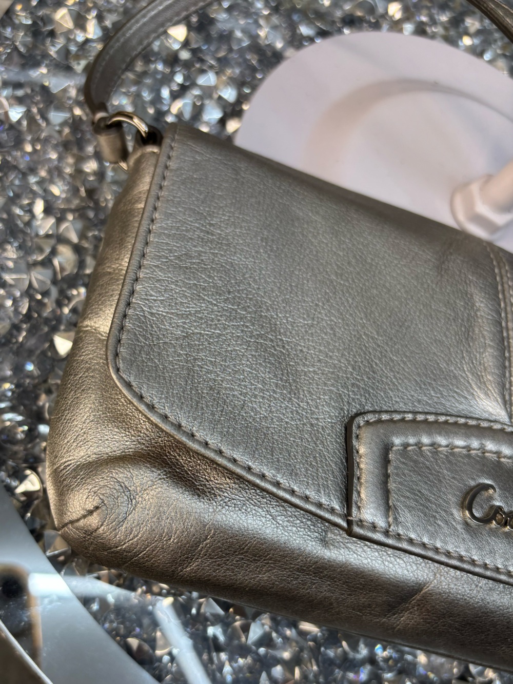 Coach Ashley Metallic Silver Leather Wristlet Clutch EUC - Picture 10 of 12